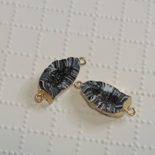 Black White Marble Faux Druzy Geode Connector Links, Gold Tone, 30mm, 2pc