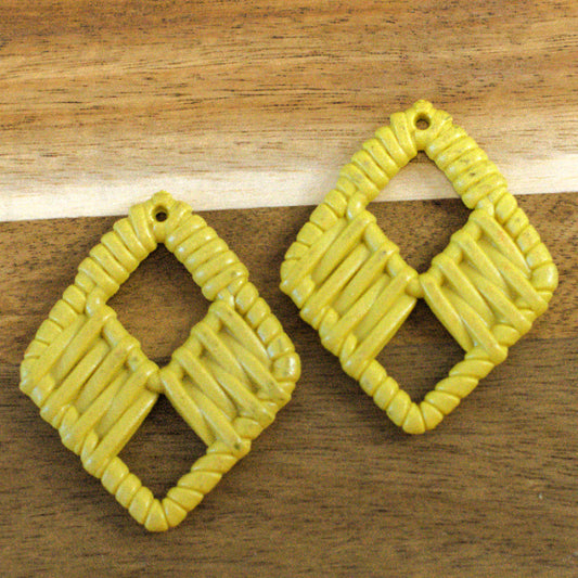 Acrylic Rattan Style Pendants, Dijon Yellow, Large Diamond, 2pcs