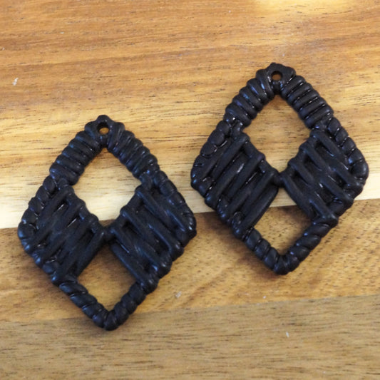 Acrylic Rattan Style Pendants, Black, Large Diamond, 2pcs
