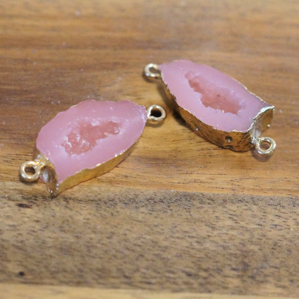 Rose Pink Faux Druzy Geode Connector Links, Gold Tone, 30mm, 2pc