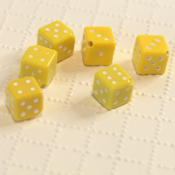 Lemon Yellow Acrylic Dice Beads, 12mm