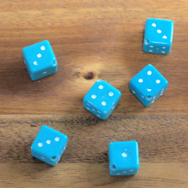 Turquoise Blue Acrylic Dice Beads, 12mm