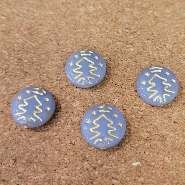 Czech Glass Christmas Tree Disc Beads – Lilac, 14mm, 4 pc