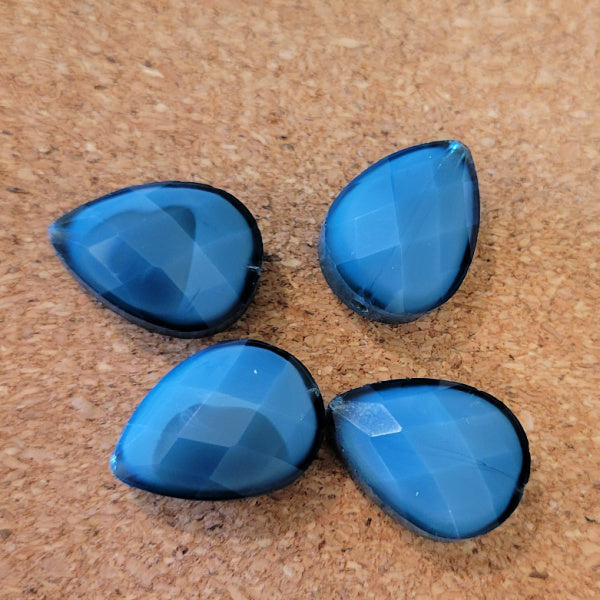 Deep ocean blue premium faceted glass teardrop beads