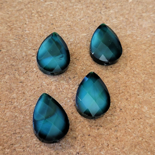 Deep teal premium faceted glass teardrop beads