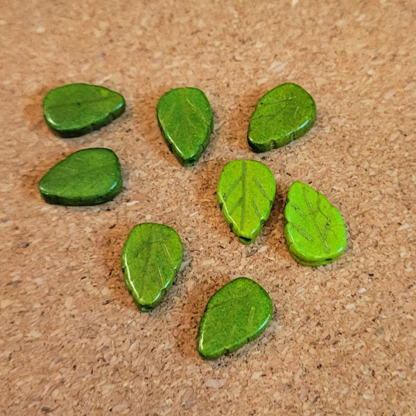 Carved Reconstituted Turquoise Leaf Beads – Green, 9x14mm
