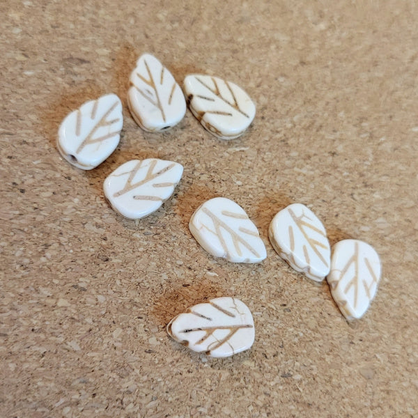 Carved Reconstituted Turquoise Leaf Beads – White, 9x14mm