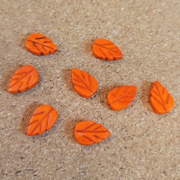 Carved Reconstituted Turquoise Leaf Beads – Orange, 9x14mm