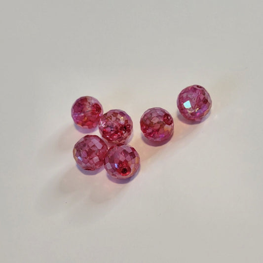 Premium Microfaceted Glass Round Beads, Raspberry Pink AB, 12mm