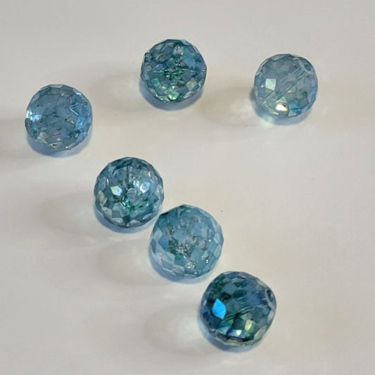 Premium Microfaceted Glass Round Beads, Aqua Teal AB, 12mm