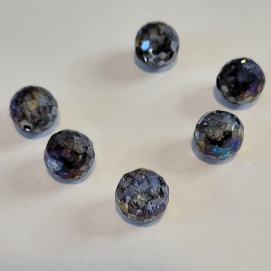 Premium Microfaceted Glass Round Beads, Grey AB, 12mm