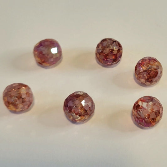 Premium Microfaceted Glass Round Beads, Dusty Mauve AB, 12mm