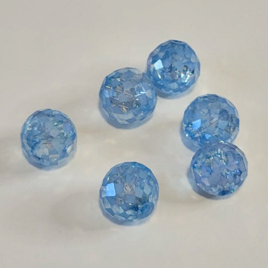 Premium Microfaceted Glass Round Beads, Cornflower Blue AB, 12mm