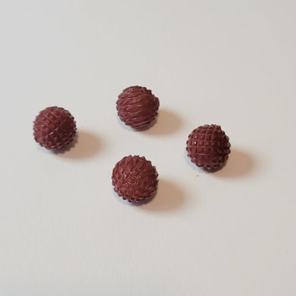 Chocolate Brown Hand Dyed Vintage Lucite Textured Ball Buttons, 14mm