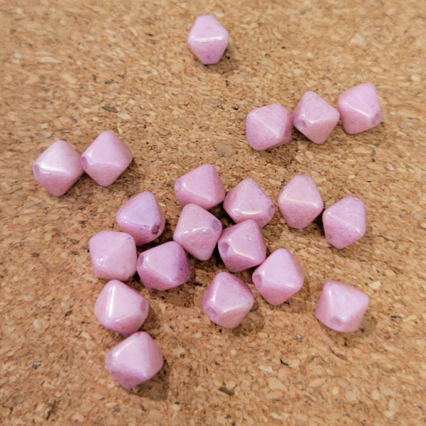 6mm Czech Glass Bicone Beads, Soft Pink Luster, qty 20