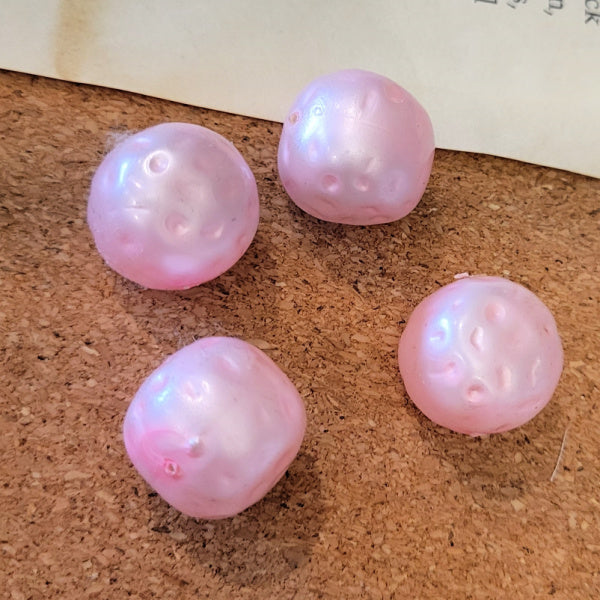 Vintage Pastel Pink Faux Pearl Rounded Square Beads, 17mm, 4 pc