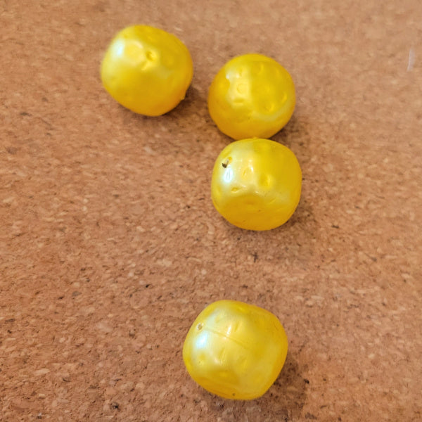 Vintage Lemon Yellow Faux Pearl Rounded Square Beads, 17mm, 4 pc