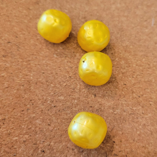 Vintage Lemon Yellow Faux Pearl Rounded Square Beads, 17mm, 4 pc