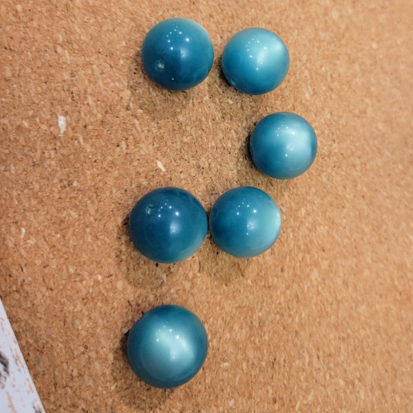 Vintage Moonglow Lucite Round Beads – Teal Green, 14mm, 6pcs