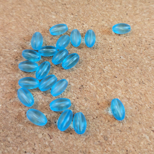 Lagoon Blue Matte Glass Oval Rice Beads, 4x8mm