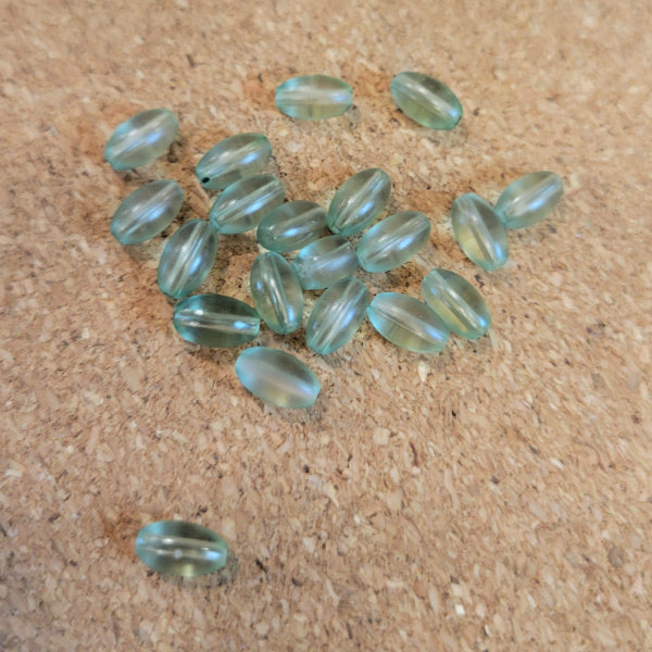 Sea Glass Green Matte Glass Oval Rice Beads, 4x8mm