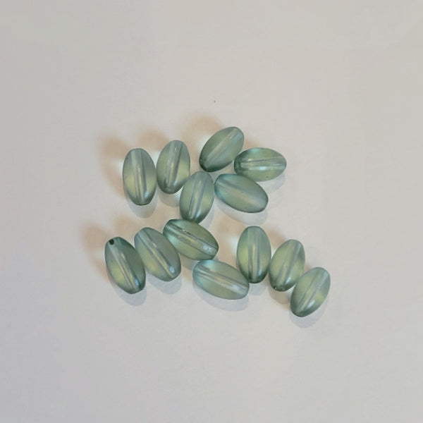 Sea Glass Green Matte Glass Oval Rice Beads, 4x8mm
