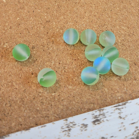 Matte Mermaid Glass Beads, Sea Green Aqua, 6mm
