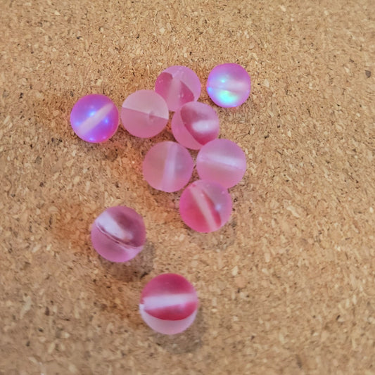 Matte Mermaid Glass Beads, Bright Pink, 6mm
