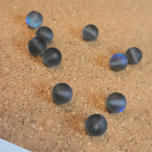 Matte Mermaid Glass Beads, Smoke Gray, 6mm