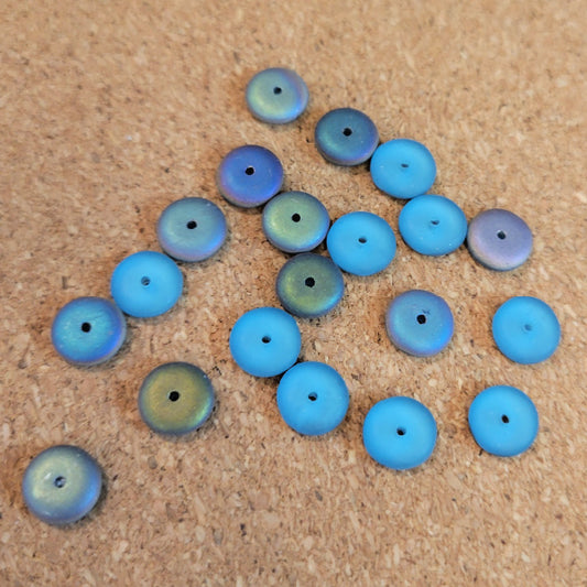 Matte Aqua Vitrail Czech Glass Rondelle Beads, 8mm
