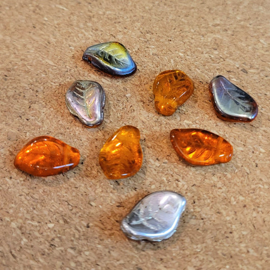 Czech Glass Leaf Beads – Orange Marea, 9x14mm