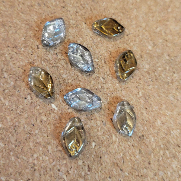 Czech Glass Leaf Beads – Crystal Valentinite, 7x12mm
