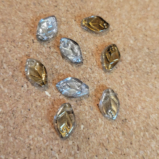 Czech Glass Leaf Beads – Crystal Valentinite, 7x12mm