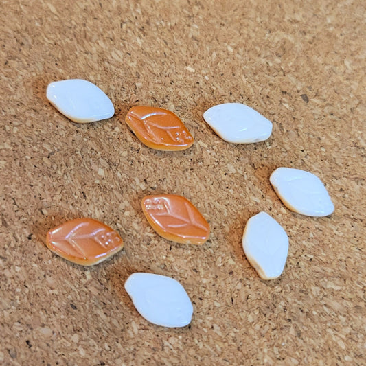 Czech Glass Leaf Beads – Chalk White Apricot, 7x12mm