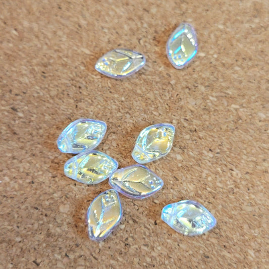 Czech Glass Leaf Beads – Crystal AB, 7x12mm