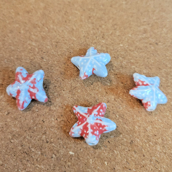 Coral Reef Porcelain Starfish Beads, 19x20mm, 4pcs
