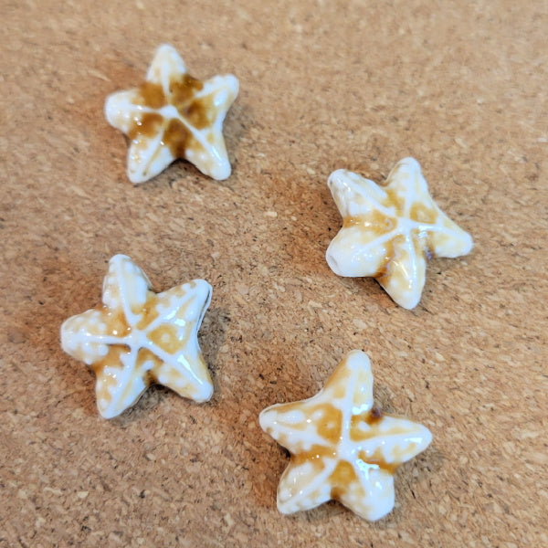 Sand Dollar Porcelain Starfish Beads, 19x20mm, 4pcs