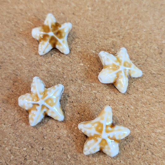 Sand Dollar Porcelain Starfish Beads, 19x20mm, 4pcs