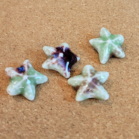 Sea Garden Porcelain Starfish Beads, 19x20mm, 4pcs