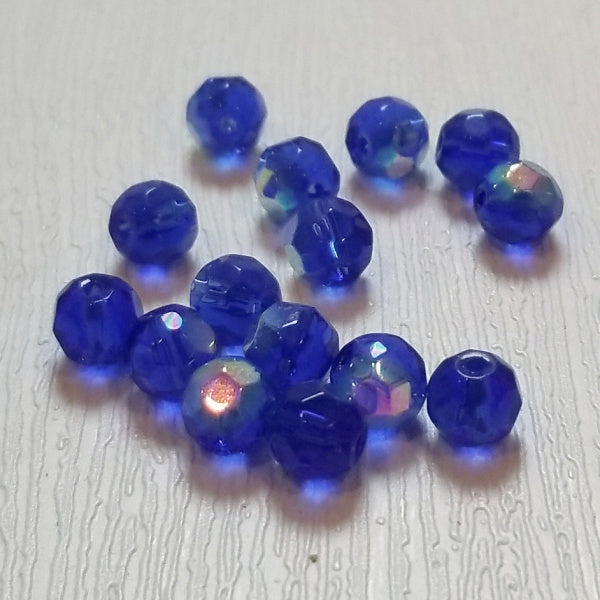 Cobalt Blue AB Round 6mm Fire Polish Czech Glass Beads