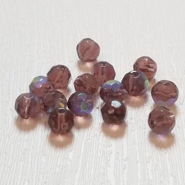 Dusty Purple AB Round 6mm Fire Polish Czech Glass Beads