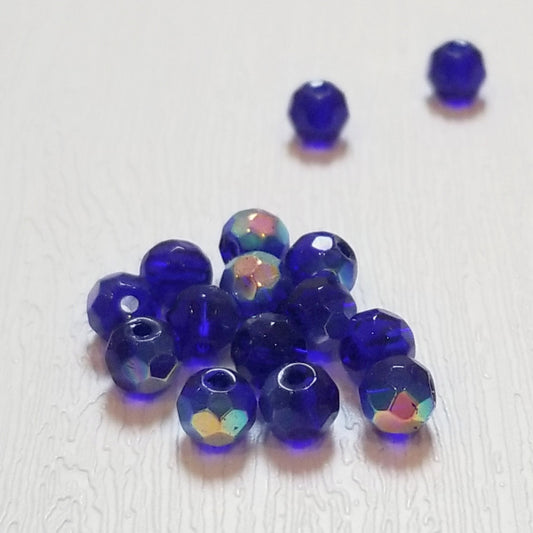 Midnight Blue AB Round 6mm Fire Polish Czech Glass Beads