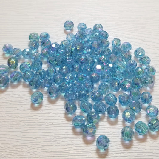 Vintage Aqua AB Faceted 6mm Round Acrylic Beads