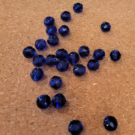 Vintage Deep Cobalt Blue Faceted Plastic Beads, 6mm, 25pcs
