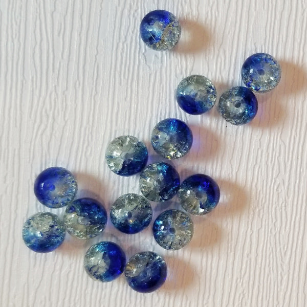 Dark Blue & Clear Two Tone 8mm Crackle Glass Round Beads