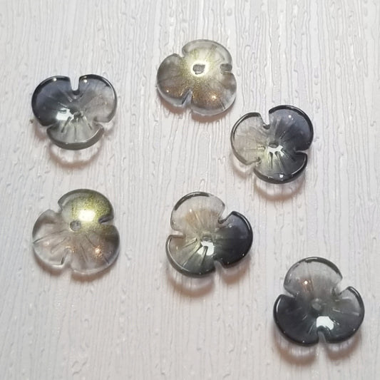 Navy Blue & Clear Premium Glass Flower Beads, 3-Petal, 16mm