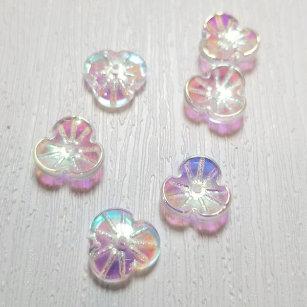 Crystal Clear AB Premium Glass Flower Beads, 3-Petal, 16mm