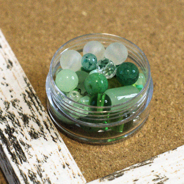 Meadow Mist Bead Soup, 20g Green Mixed Glass Beads