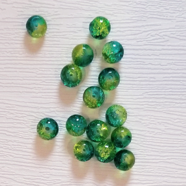 Emerald & Lime Green Two Tone 8mm Crackle Glass Round Beads