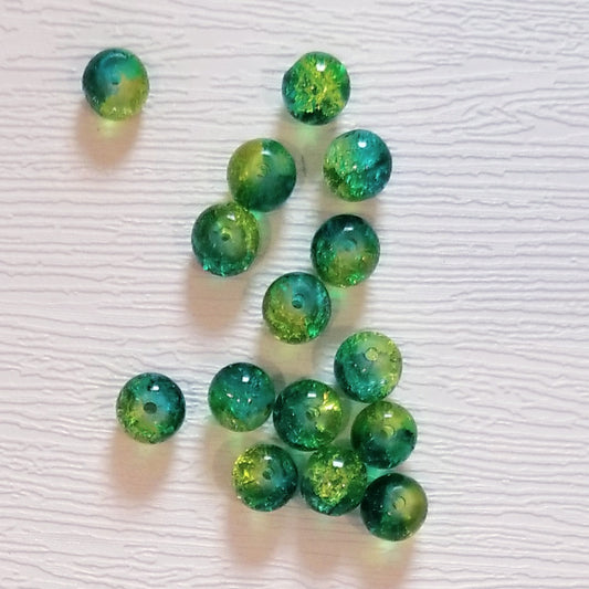 Emerald & Lime Green Two Tone 8mm Crackle Glass Round Beads